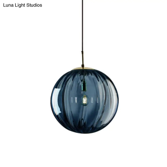 Brass Pendant Light Kit - Mid-Century Glass 1-Light Restaurant Drop Blue / 6