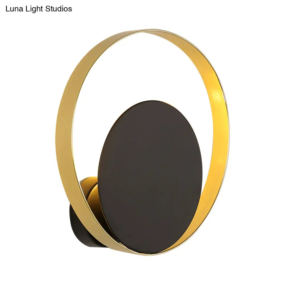 Mid Century Circle Sconce Light: Hotel Wall Mount In Black-Gold