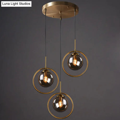 Mid-Century Globe Hanging Lamp With Glass Shade & Metal Ring - Perfect For Bedrooms