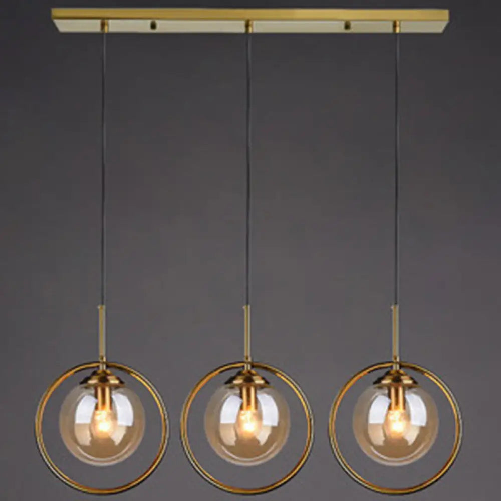 Mid-Century Globe Hanging Lamp With Glass Shade & Metal Ring - Perfect For Bedrooms Amber / Linear