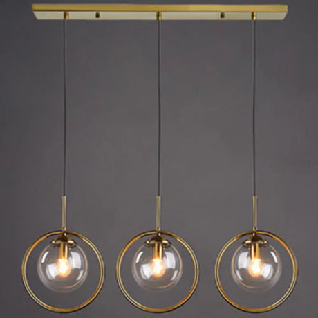Mid-Century Globe Hanging Lamp With Glass Shade & Metal Ring - Perfect For Bedrooms Clear / Linear