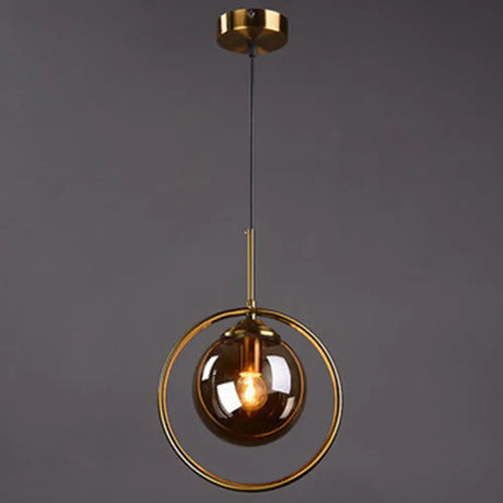 Mid-Century Globe Hanging Lamp With Glass Shade & Metal Ring - Perfect For Bedrooms Grey / Round