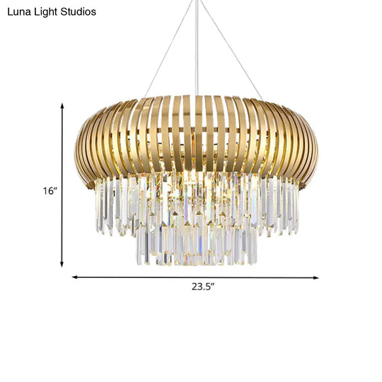 Mid Century Gold 8-Light Crystal Icicle Chandelier Pendant Light