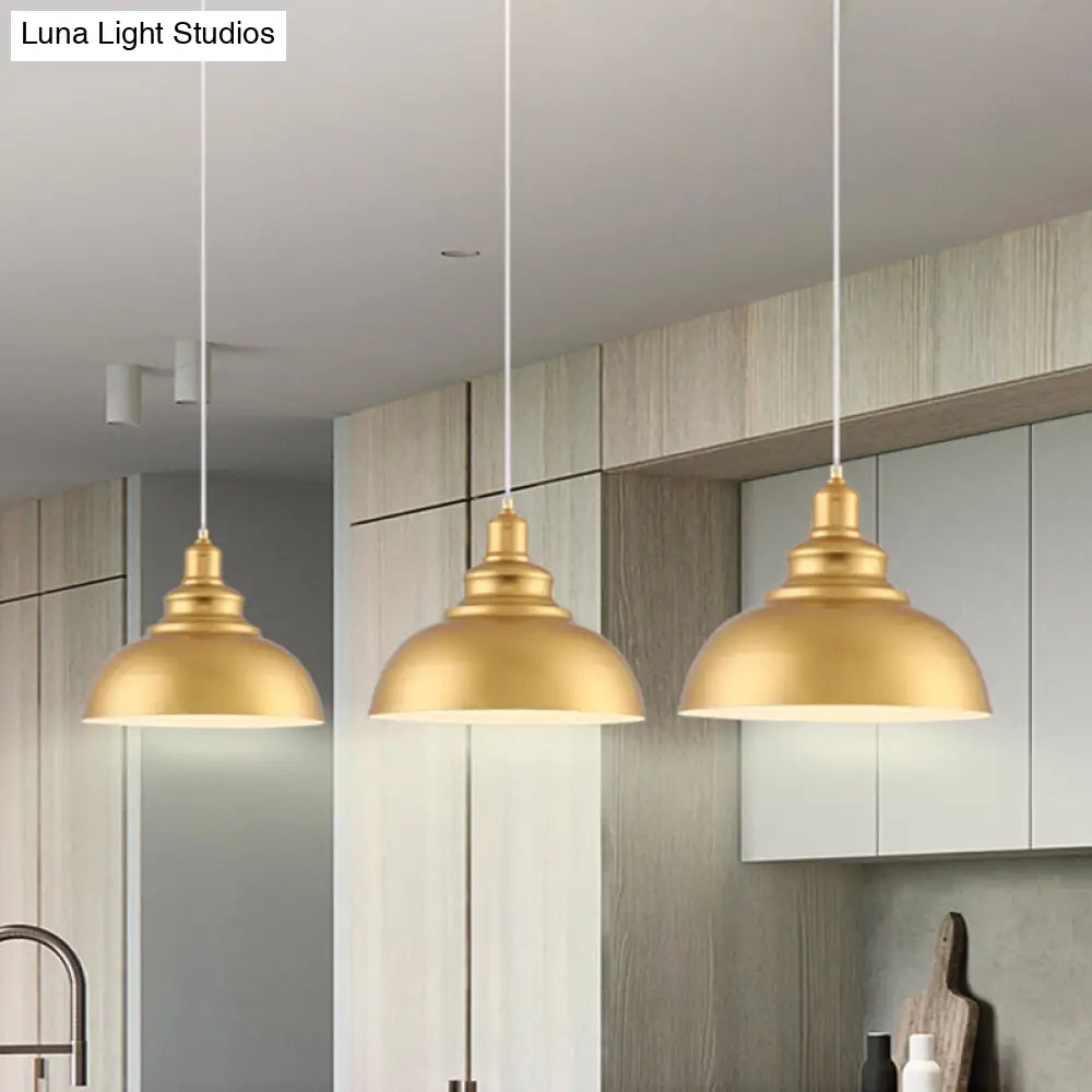 Mid-Century Gold Finish Metal Ceiling Pendant Light - 1 Head With Adjustable Cord 3 Sizes / 12’