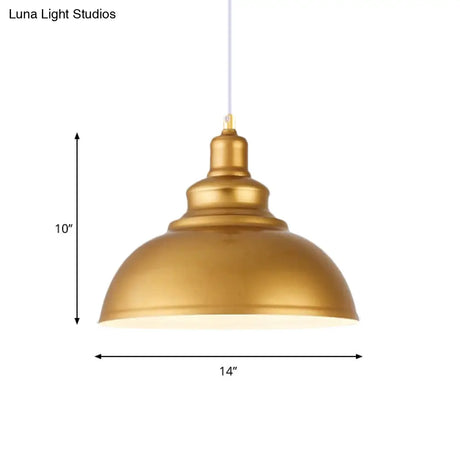 Mid-Century Gold Finish Metal Ceiling Pendant Light - 1 Head With Adjustable Cord 3 Sizes