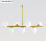 Mid-Century Gold Glass Pendant Lighting - 7 Light Spherical Island Ceiling For Dining Table