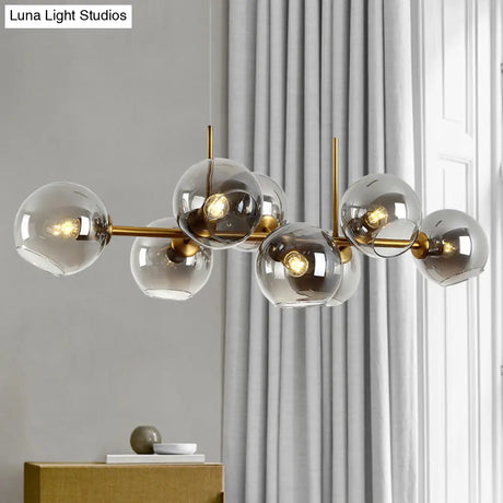 Mid-Century Gold Island Pendant Light - 8 Lights Spherical Glass Perfect For Dining Table