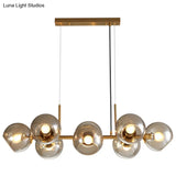 Mid-Century Gold Island Pendant Light - 8 Lights Spherical Glass Perfect For Dining Table