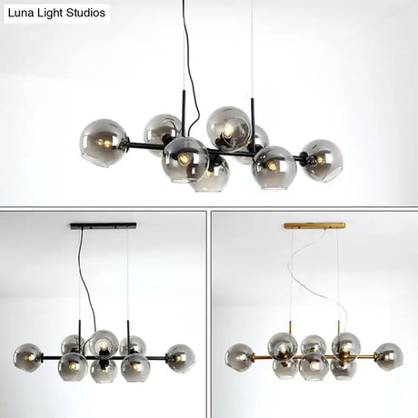 Mid-Century Gold Island Pendant Light - 8 Lights Spherical Glass Perfect For Dining Table