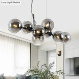 Mid-Century Gold Island Pendant Light - 8 Lights Spherical Glass Perfect For Dining Table