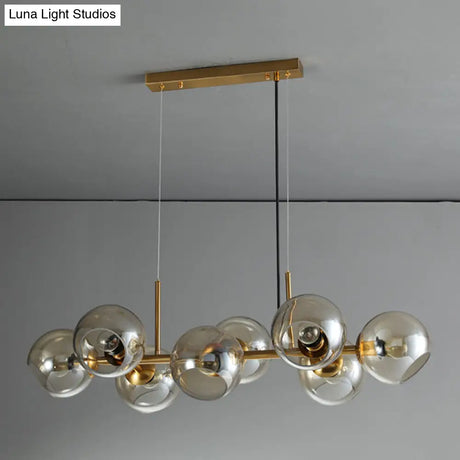 Mid-Century Gold Island Pendant Light - 8 Lights Spherical Glass Perfect For Dining Table