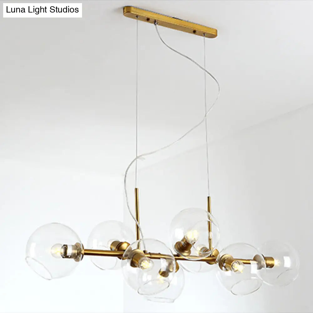 Mid-Century Gold Island Pendant Light - 8 Lights Spherical Glass Perfect For Dining Table