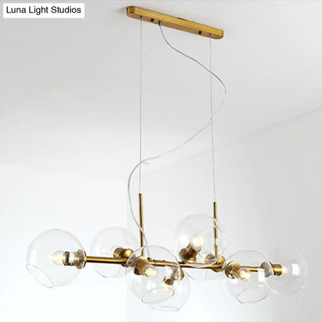 Mid-Century Gold Island Pendant Light - 8 Lights Spherical Glass Perfect For Dining Table