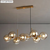 Mid-Century Gold Island Pendant Light - 8 Lights Spherical Glass Perfect For Dining Table