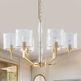 Mid Century Gold Lattice Glass Chandelier - 6 Lights Pillar Style - Bedroom Pendant Gold