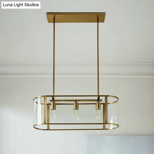 Mid Century Translucent Glass 3-Light Pendant Ceiling Fixture With Gold Finish