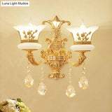 Mid-Century Gold Wall Mounted Lamp With Frosted Glass - Flower Bedside Light Fixture