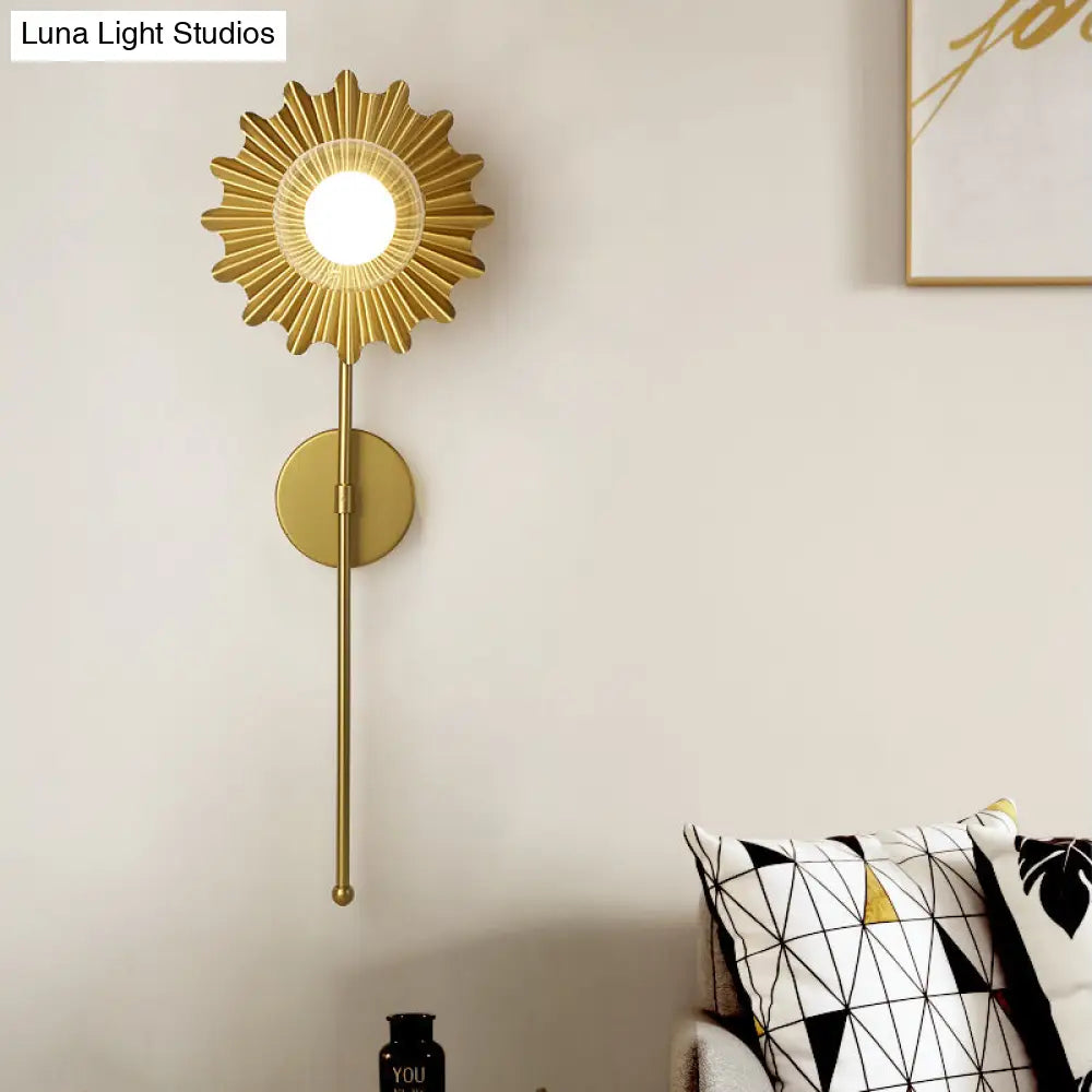 Mid Century Modern Brass Torch Wall Sconce - Metal And Clear Glass 1 Light Lamp