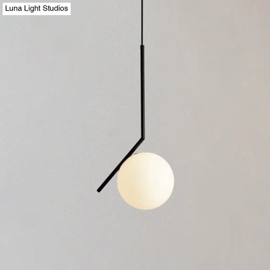 Mid-Century Modern White Glass Hanging Pendant Light For Bedroom - 1-Light Fixture