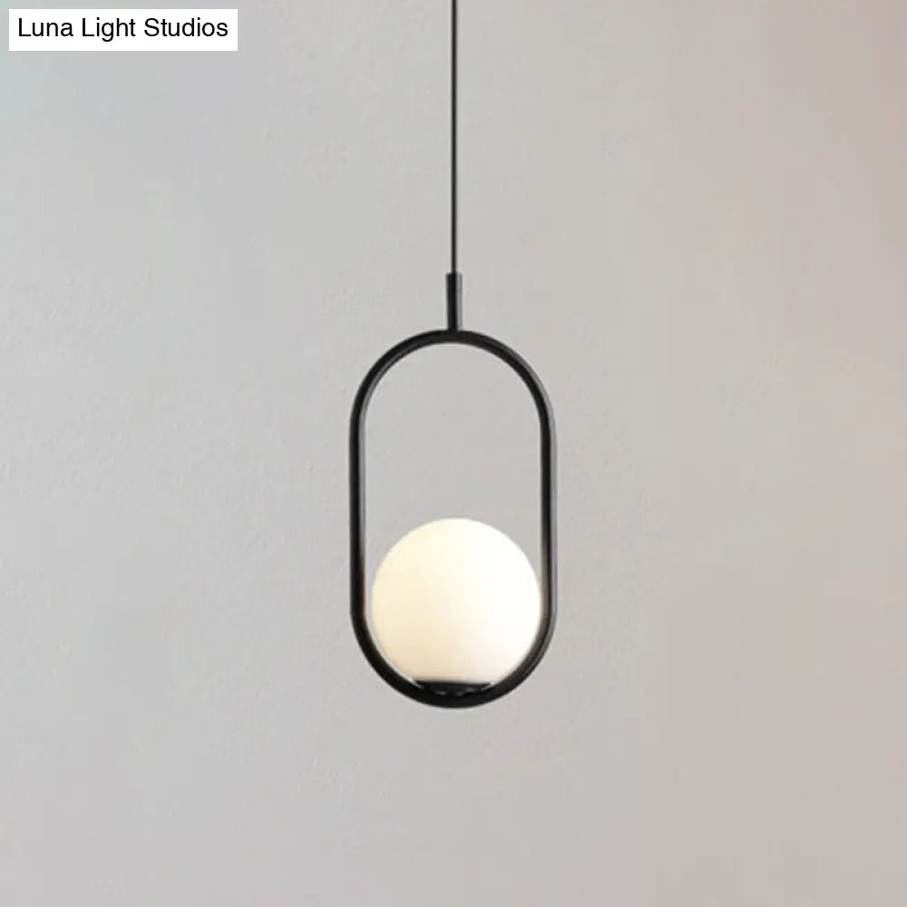Mid-Century Modern White Glass Hanging Pendant Light For Bedroom - 1-Light Fixture
