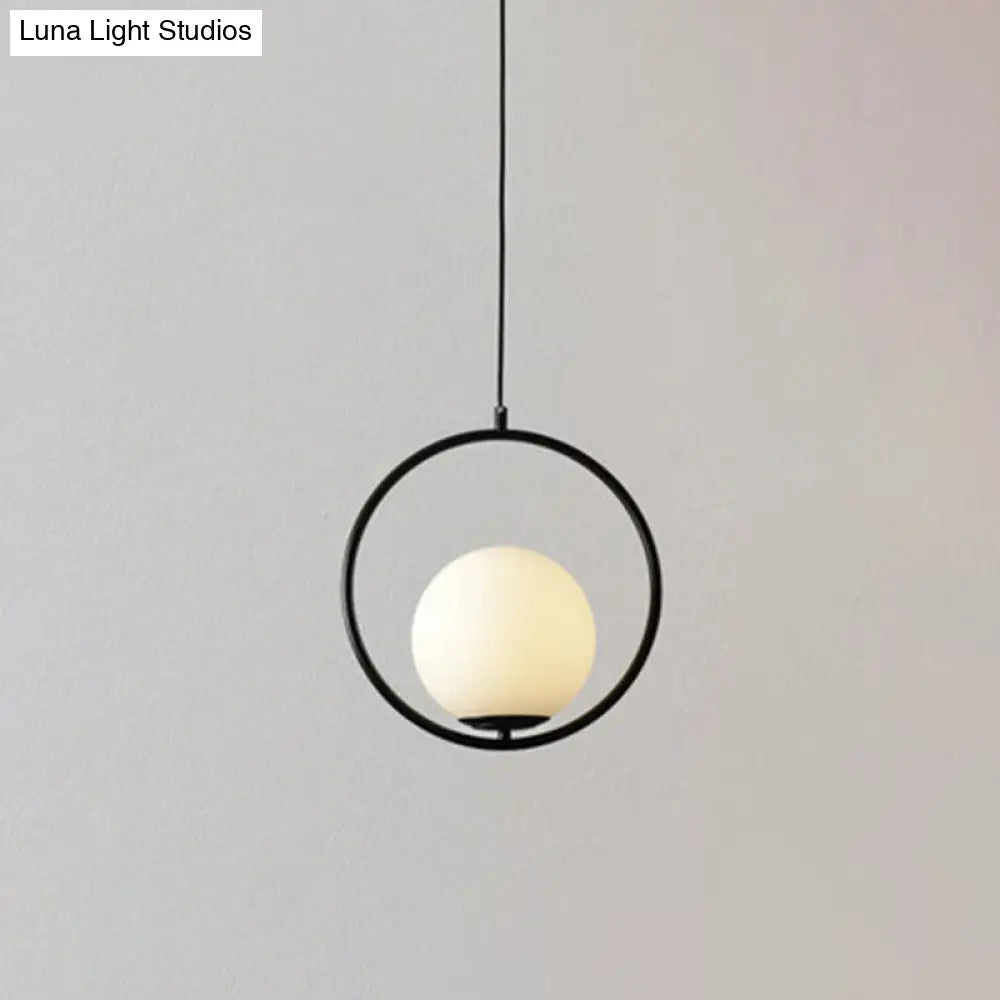 Mid-Century Modern White Glass Hanging Pendant Light For Bedroom - 1-Light Fixture Black / Circle