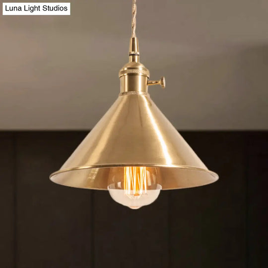 Mid Century Pendant Light With Metallic Brass Finish And Tapered Shade / B