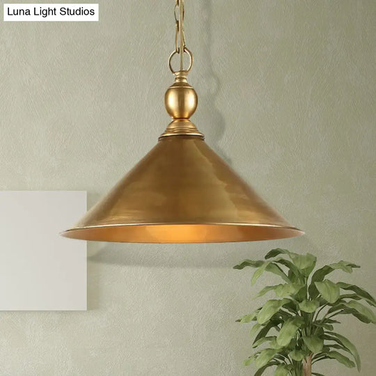 Mid Century Pendant Light With Metallic Brass Finish And Tapered Shade