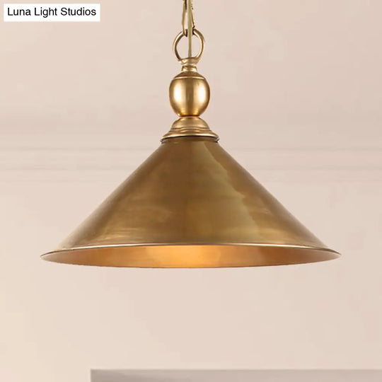 Mid Century Pendant Light With Metallic Brass Finish And Tapered Shade