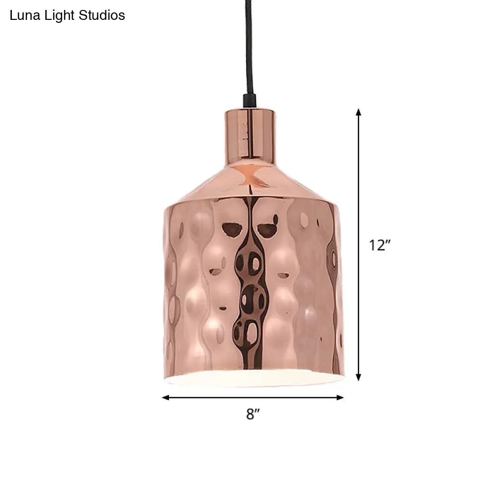 Rose Gold Cylindrical Pendant Light - Mid-Century Single Hanging Lamp