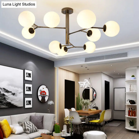 Milk Glass Ball Chandelier With Hand-Blown Simplicity For Living Room Lighting