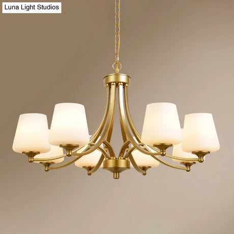 Milk Glass Chandelier: Elegant Cone Shade For Traditional Dining Room Ceiling Lighting