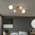Milk Glass Orb Ceiling Light: Postmodern Brass Flush Mount 4 /