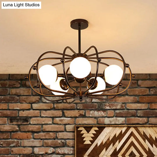 Modern Round Pendant Chandelier 5-Bulb Milk Glass Ceiling Light With Coffee Theme