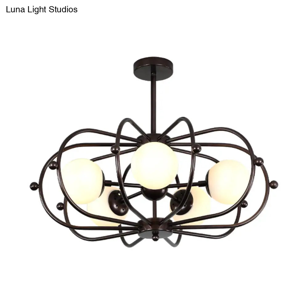 Milk Glass Pendant Chandelier - Modern Coffee Round Design 5 Bulb Ceiling Hanging Light