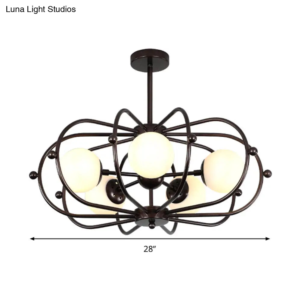 Modern Round Pendant Chandelier 5-Bulb Milk Glass Ceiling Light With Coffee Theme