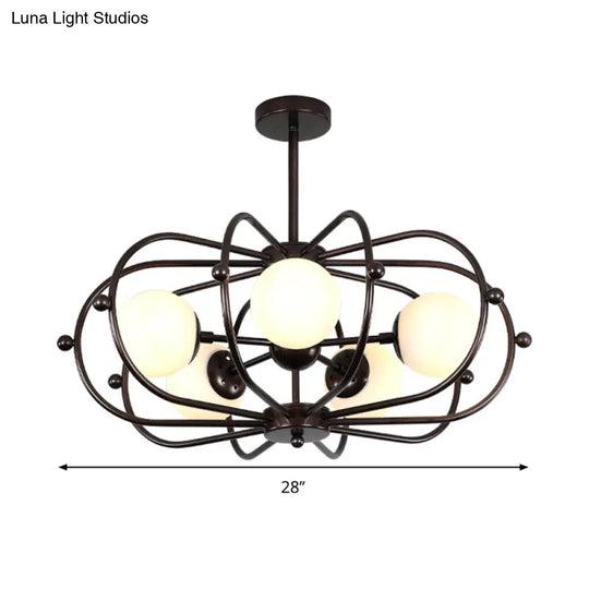 Modern Round Pendant Chandelier 5-Bulb Milk Glass Ceiling Light With Coffee Theme