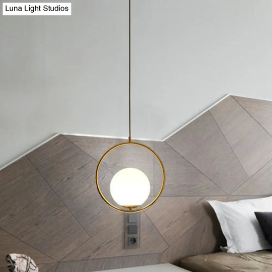 Modern Milky Glass Single-Bulb Pendant Light For Kitchen Ball Design Hanging Ceiling Lighting