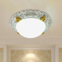 Milky Glass Led Ceiling Fixture - Traditional Semi - Orb Flush Mount Light With White And