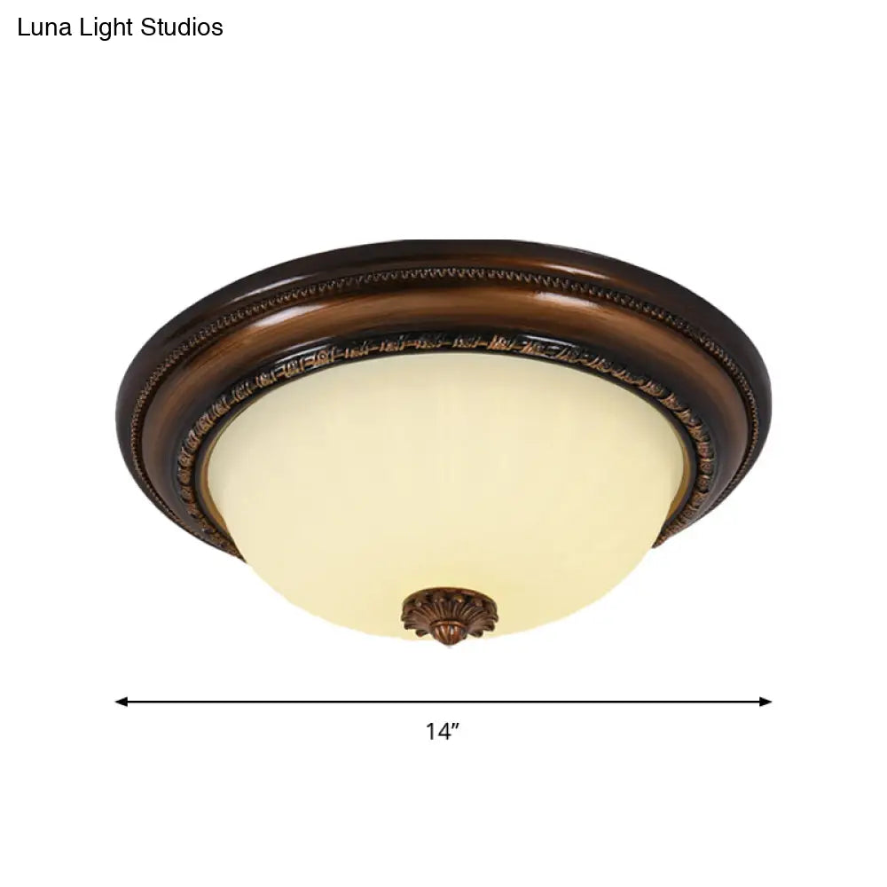 Milky Glass Led Cloche Flush Mount Ceiling Light In Brown - 14’/16’/19.5’ Width
