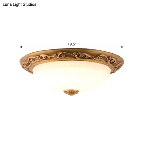 Milky Glass Led Dome Ceiling Light In Retro Style For Drawing Room - 12’/16’/19.5’ W
