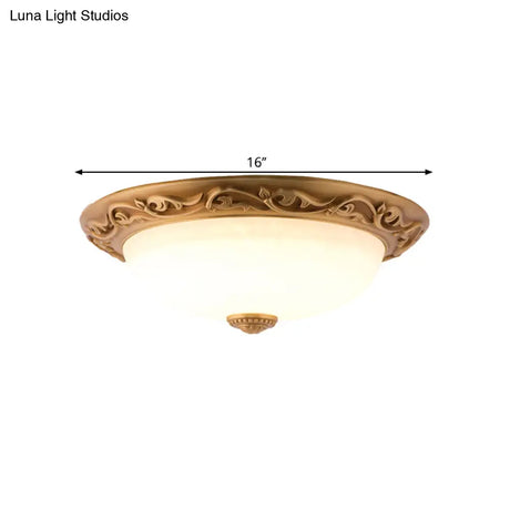 Milky Glass Led Dome Ceiling Light In Retro Style For Drawing Room - 12’/16’/19.5’ W