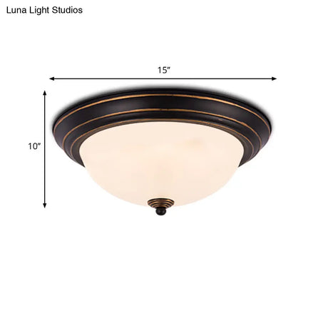 Milky Glass Led Flush Mount Ceiling Light Black For Study 13’/15’ W