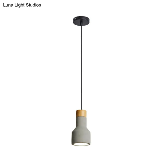 Mini Cement Macaron Pendant Light For Kitchen Bar - Single Green/Grey/Blue With Wood Pendulum