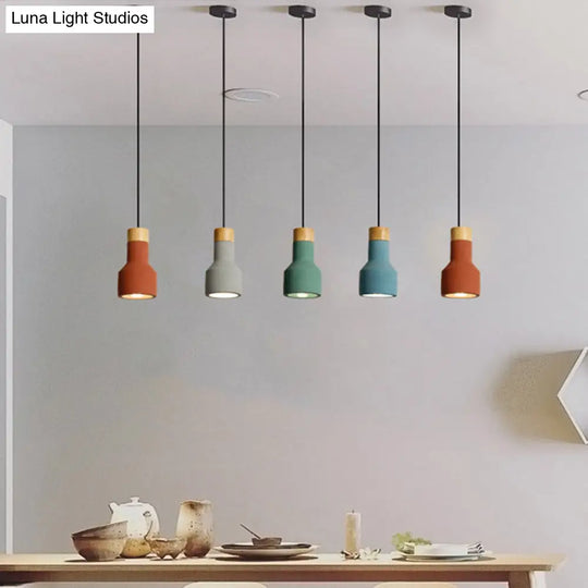Mini Cement Macaron Pendant Light For Kitchen Bar - Single Green/Grey/Blue With Wood Pendulum