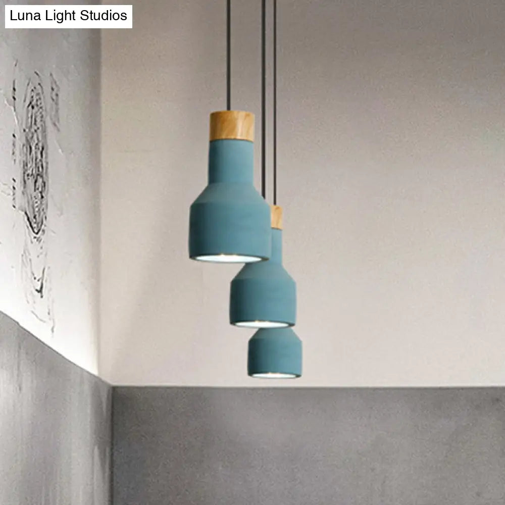 Mini Cement Macaron Pendant Light For Kitchen Bar - Single Green/Grey/Blue With Wood Pendulum