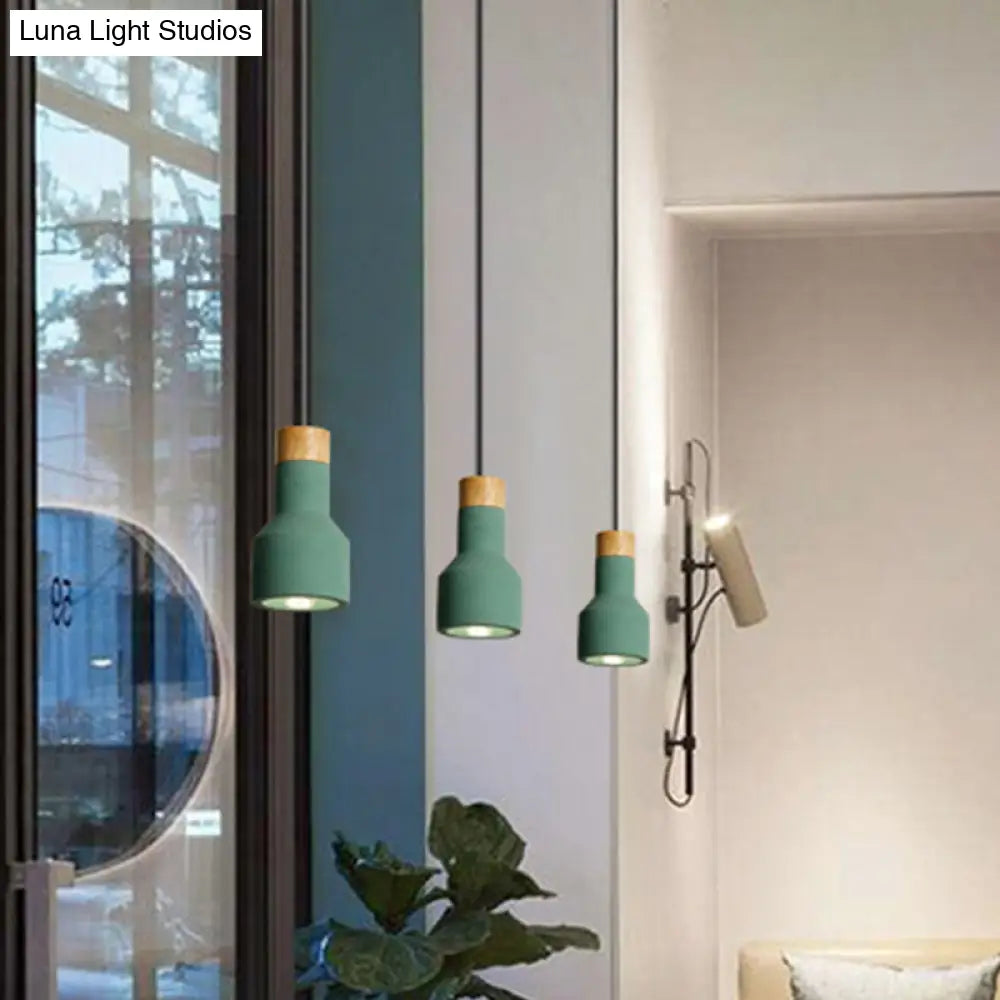 Mini Cement Macaron Pendant Light For Kitchen Bar - Single Green/Grey/Blue With Wood Pendulum