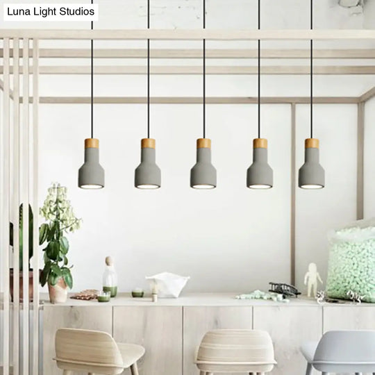 Mini Cement Macaron Pendant Light For Kitchen Bar - Single Green/Grey/Blue With Wood Pendulum