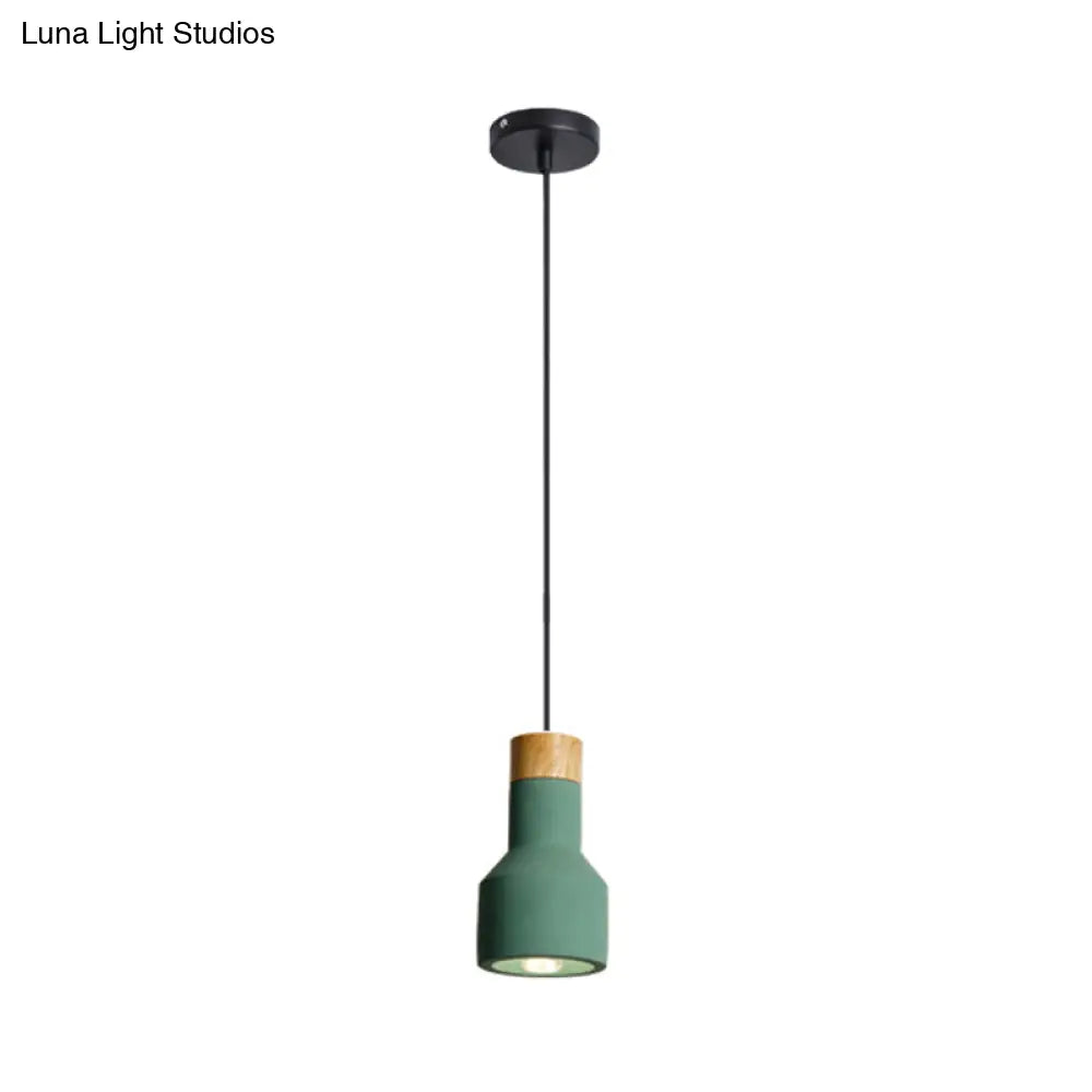 Mini Cement Macaron Pendant Light For Kitchen Bar - Single Green/Grey/Blue With Wood Pendulum