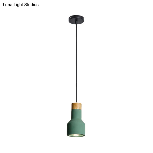 Mini Cement Macaron Pendant Light For Kitchen Bar - Single Green/Grey/Blue With Wood Pendulum