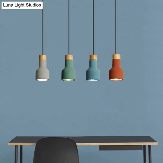 Mini Cement Macaron Pendant Light For Kitchen Bar - Single Green/Grey/Blue With Wood Pendulum